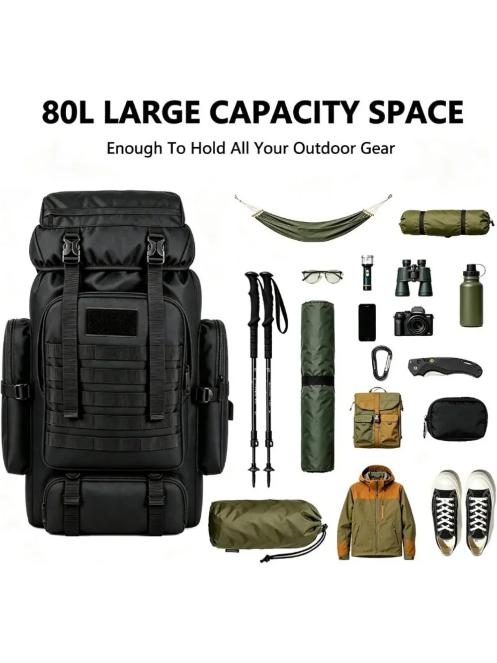 Waterproof 80L/100L Hiking Backpack for Men | Military-Style Camping Rucksack